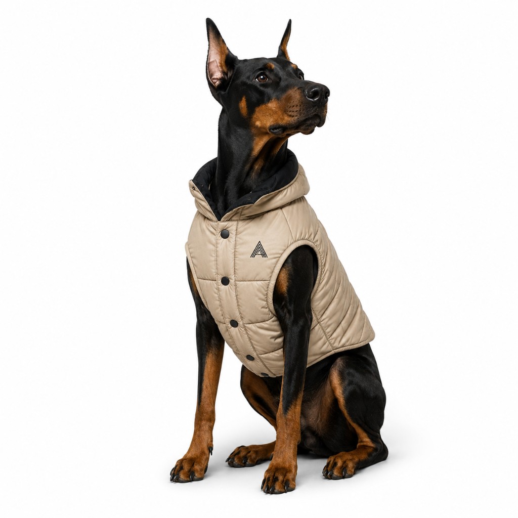 Doberman con casaca puffer beige ANIMALE
